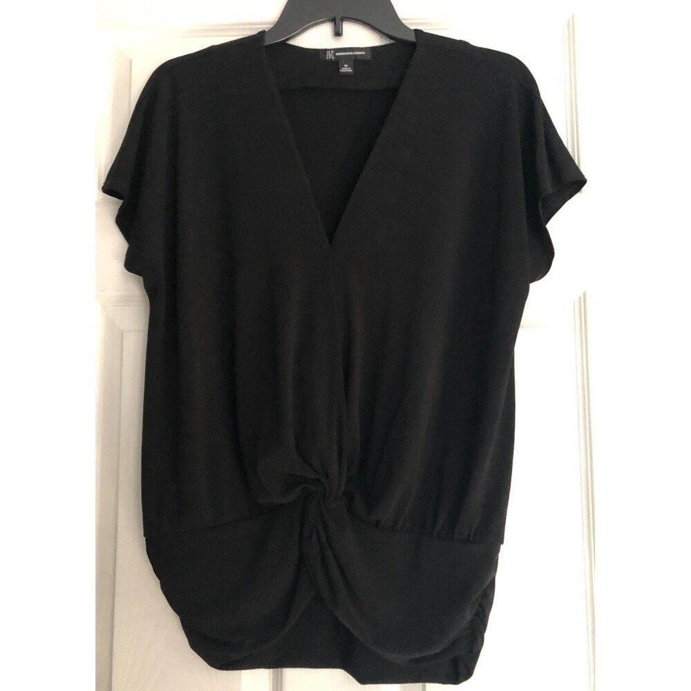 INC Black V-Neck Short Sleeve Blouse Size M NWT B1